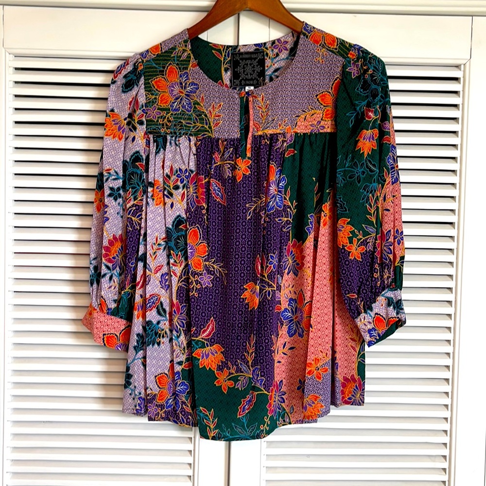NWT Johnny Was Silk Peasant Blouse